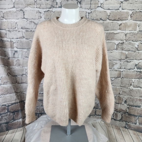 Wichery Fluffy Crew Neck Knit Pullover Sweater Alpaca Wool Oat Size XL - Picture 2 of 12